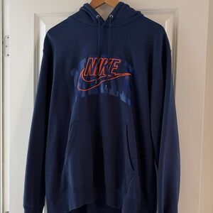Nike Men’s Navy Pullover Hoodie with Orange Logo
